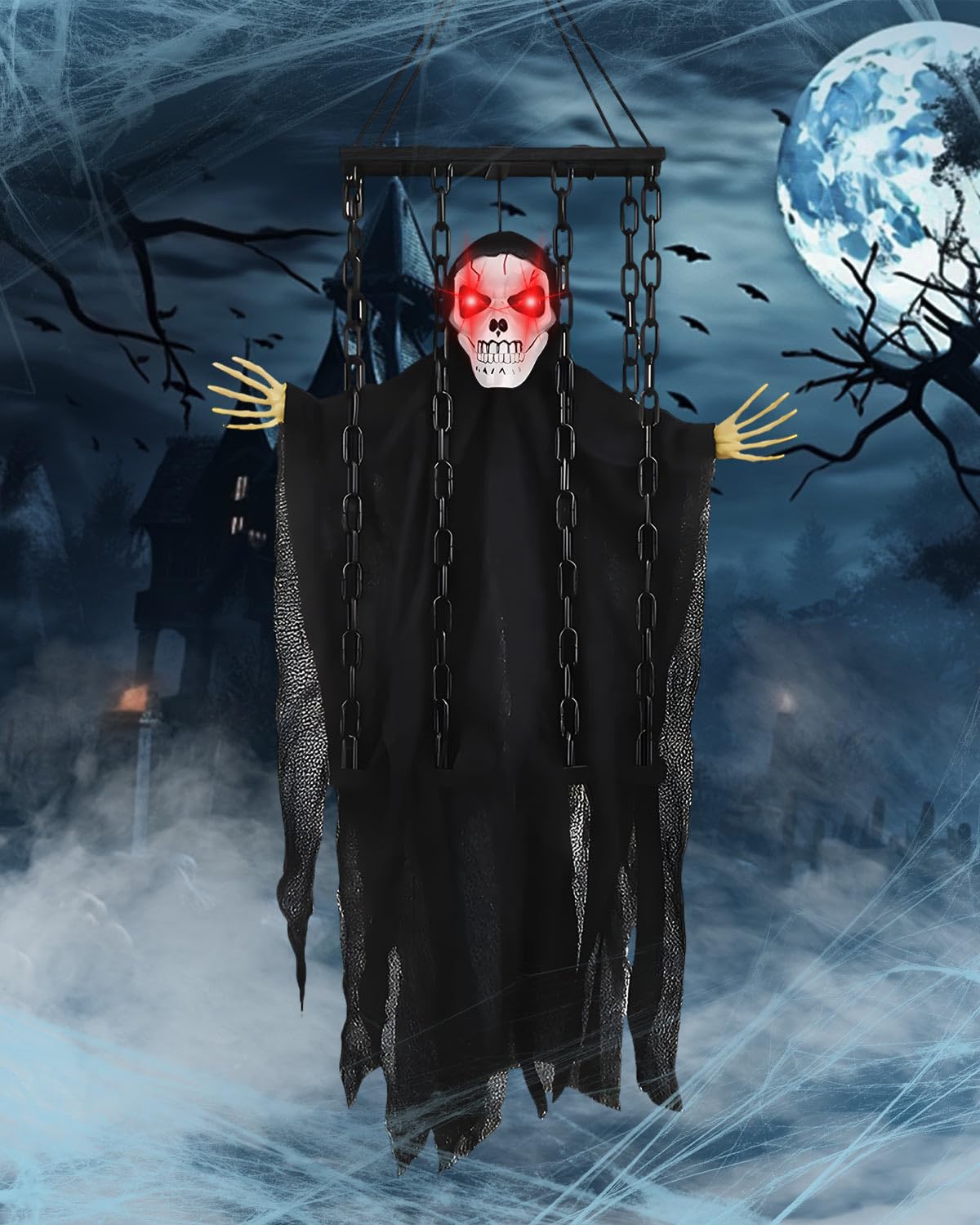 Decorazione Di Halloween Scheletro Animato Con Sensore Di Movimento – Urla E Occhi Rossi – Per Interni Ed Esterni – 30 Cm