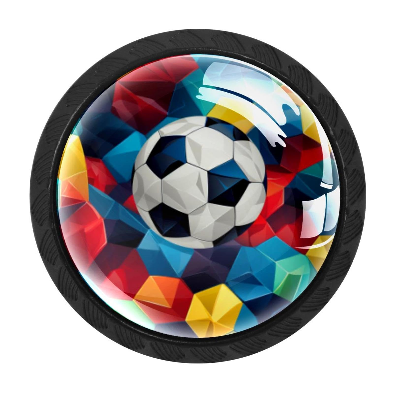 Chenzzzz Multicolored 02 4 Pack Round Cabinet Knobs For Kitchen Bathroom Closet Dresser Cabinets, Football Soccer
