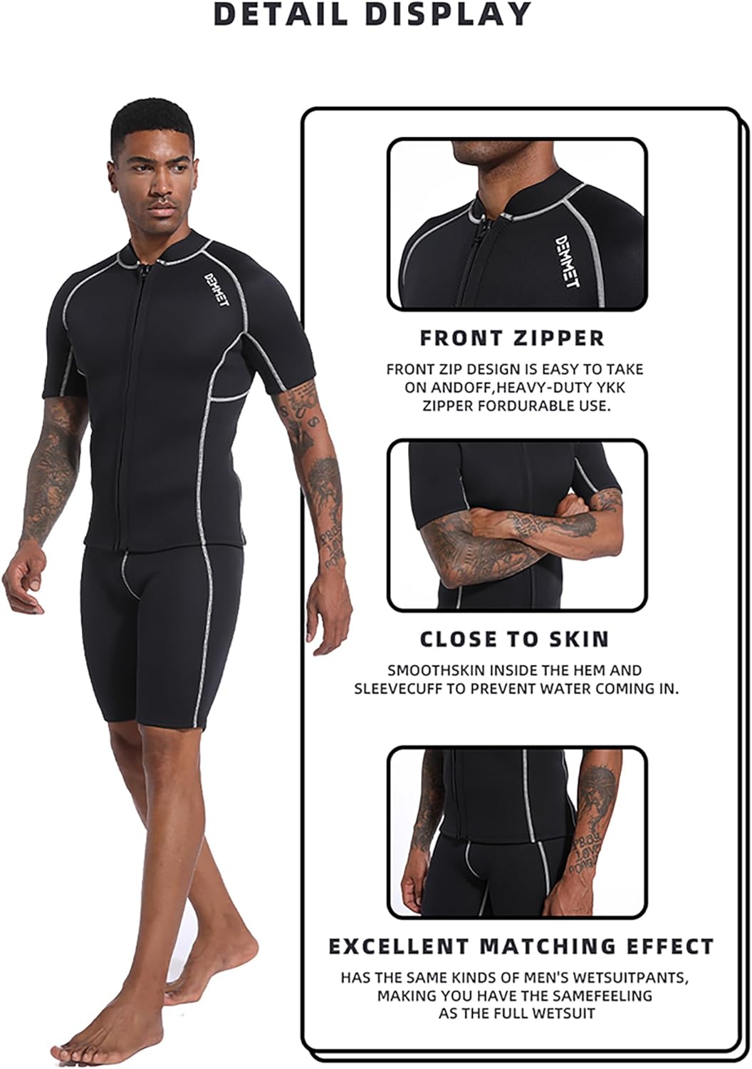 Wetsuit Top Short Sleeve 1.5mm/3mm Neoprene Shorts Wetsuit Jacket Men Women High Stretch Wetsuit Couple's Front Zip Wetsuit Swim Dive Snorkeling Surf Kayak Canoe - Image 4