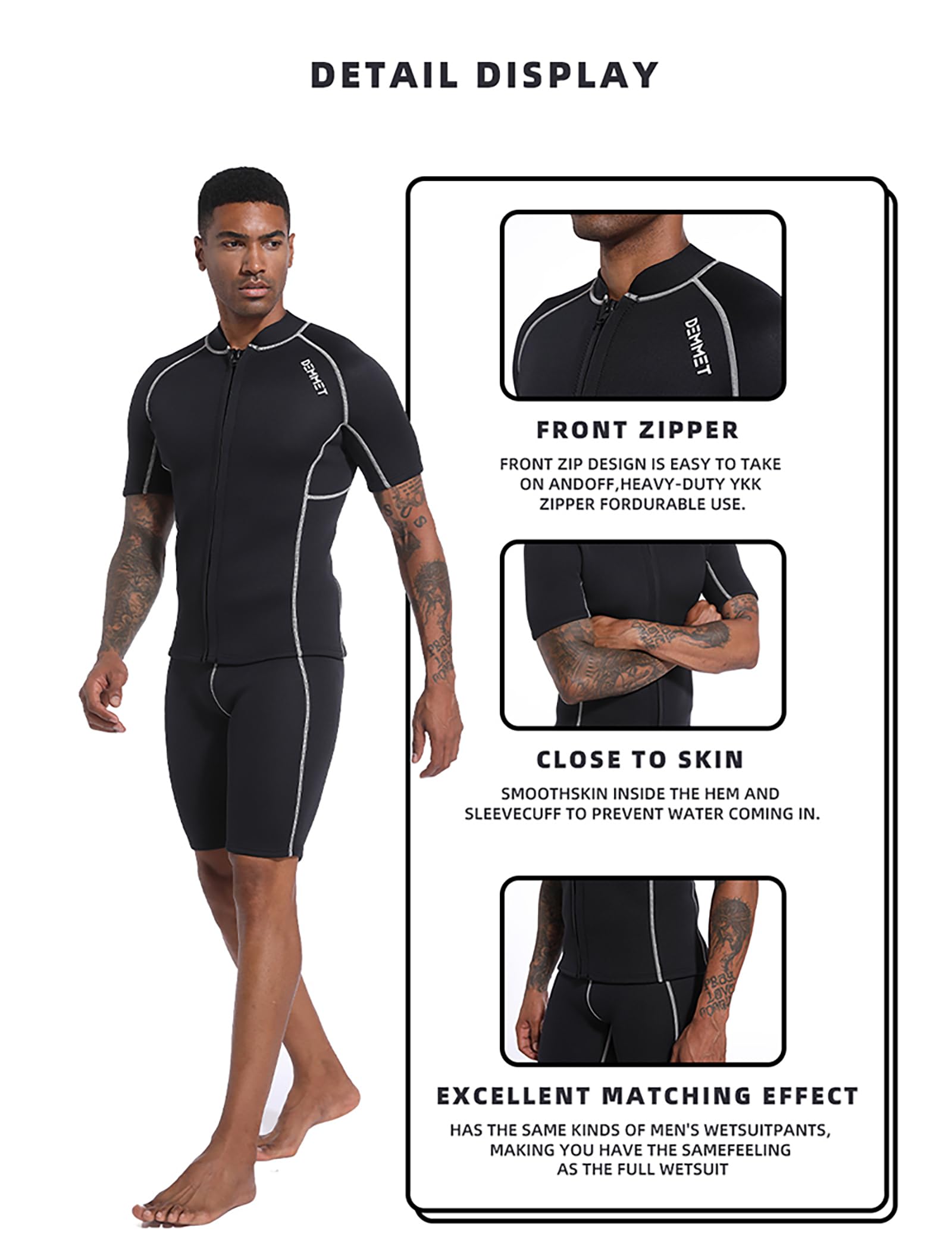 kurzärmeliges Neoprenanzug Oberteil Neoprenshorts 1.5mm-3mm Kurzer Neoprenanzug Spearfishing Wetsuit Frontreißverschluss um Sich im Winter warm zu halten