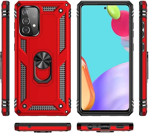 JACKPOT WIRELESS Funda compatible con Samsung Galaxy A52 5G con protector de pantalla de vidrio templado, ultrafina, a prueba de golpes, con anillo