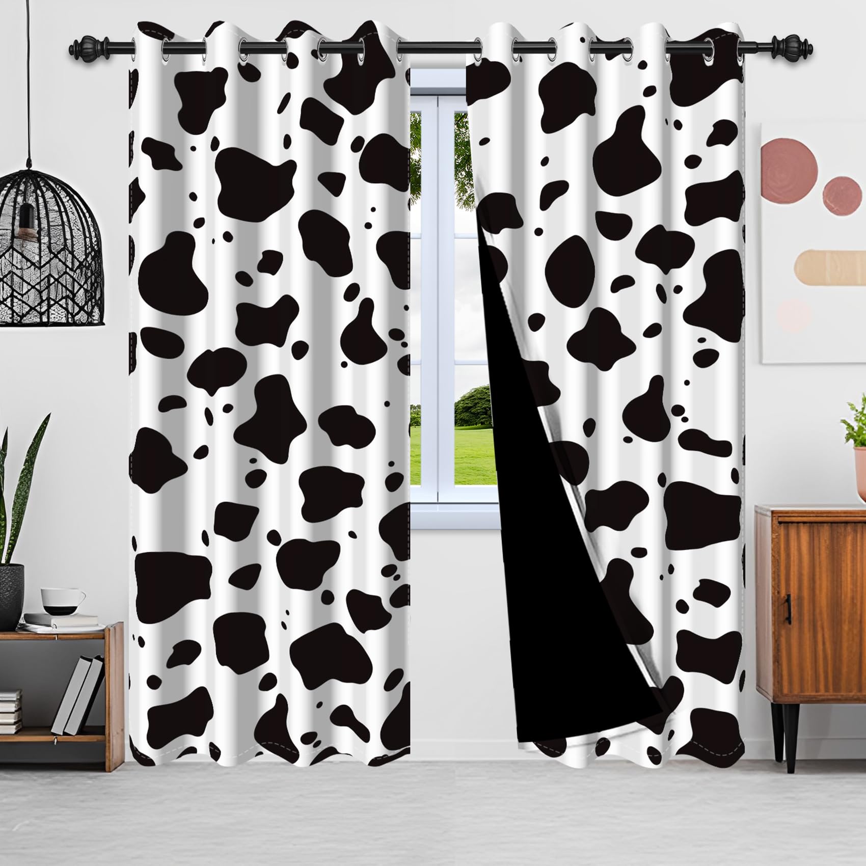 ZJRBJB Cow Print Blackout Curtains Farmhouse Room Darkening Curtains Rustic Farm Window Drapes Set for Bedroom Living Room Decor Teen Girl Boy