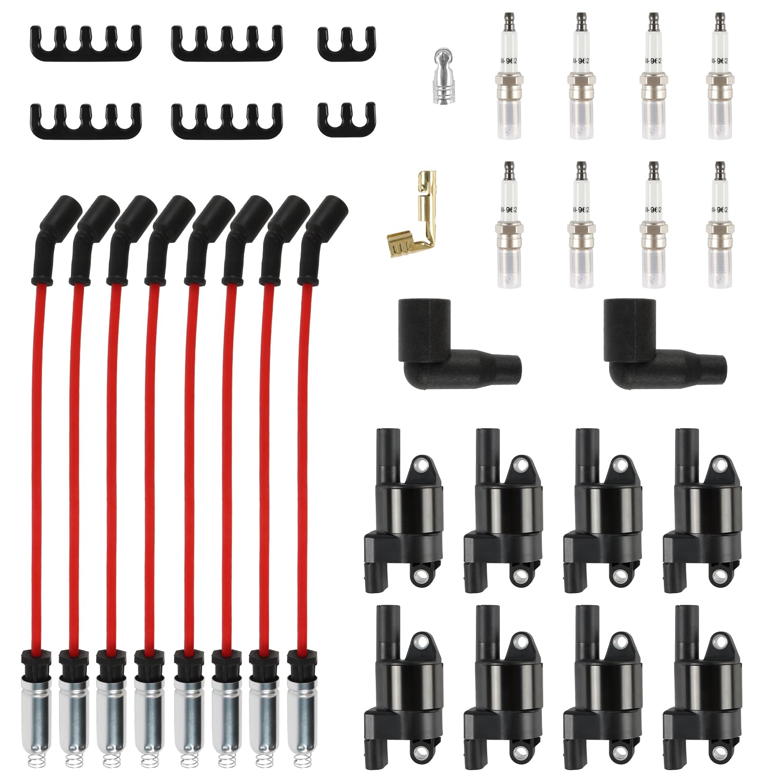 LELEHOKA 8PCS UF414 Round Ignition Coils Pack & Iridium Spark Plugs & Spark Plug Wires Set Compatible with Chevrolet Corvette Avalanche Silverado 1500