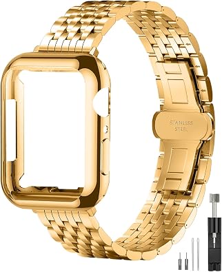 QUNDAXI Metal Watch Band for Apple Watch 38/40/41mm with TPU Case
