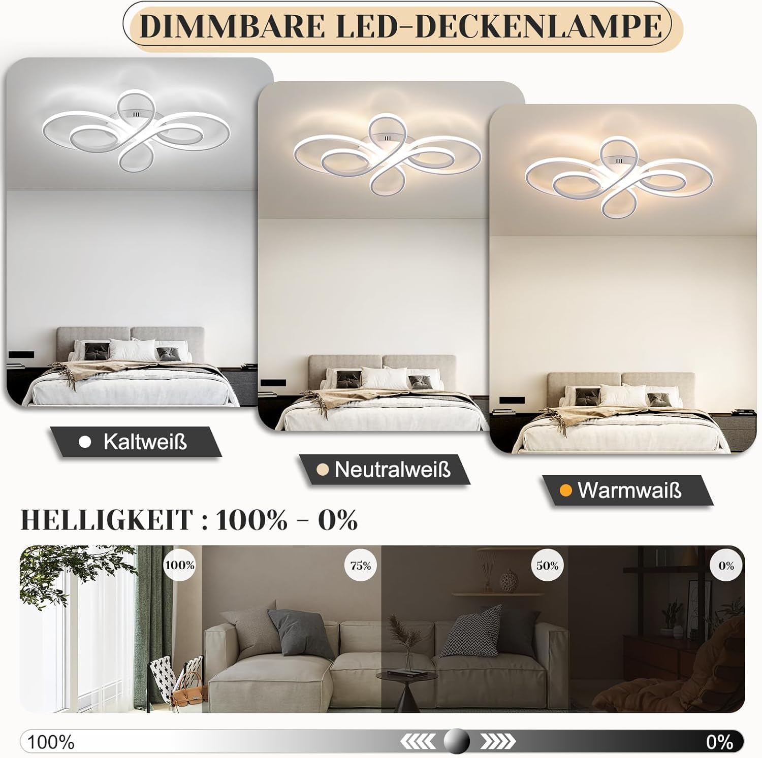 ZMH Deckenlampe LED Deckenleuchte Wohnzimmer - Wohnzimmerlampe dimmbar Groß 100cm 90W Modern in Weiß Schlafzimmerlampe Deckenbeleuchtung Schlafzimmer mit Fernbedienung Design für Esszimmer Küche Büro
