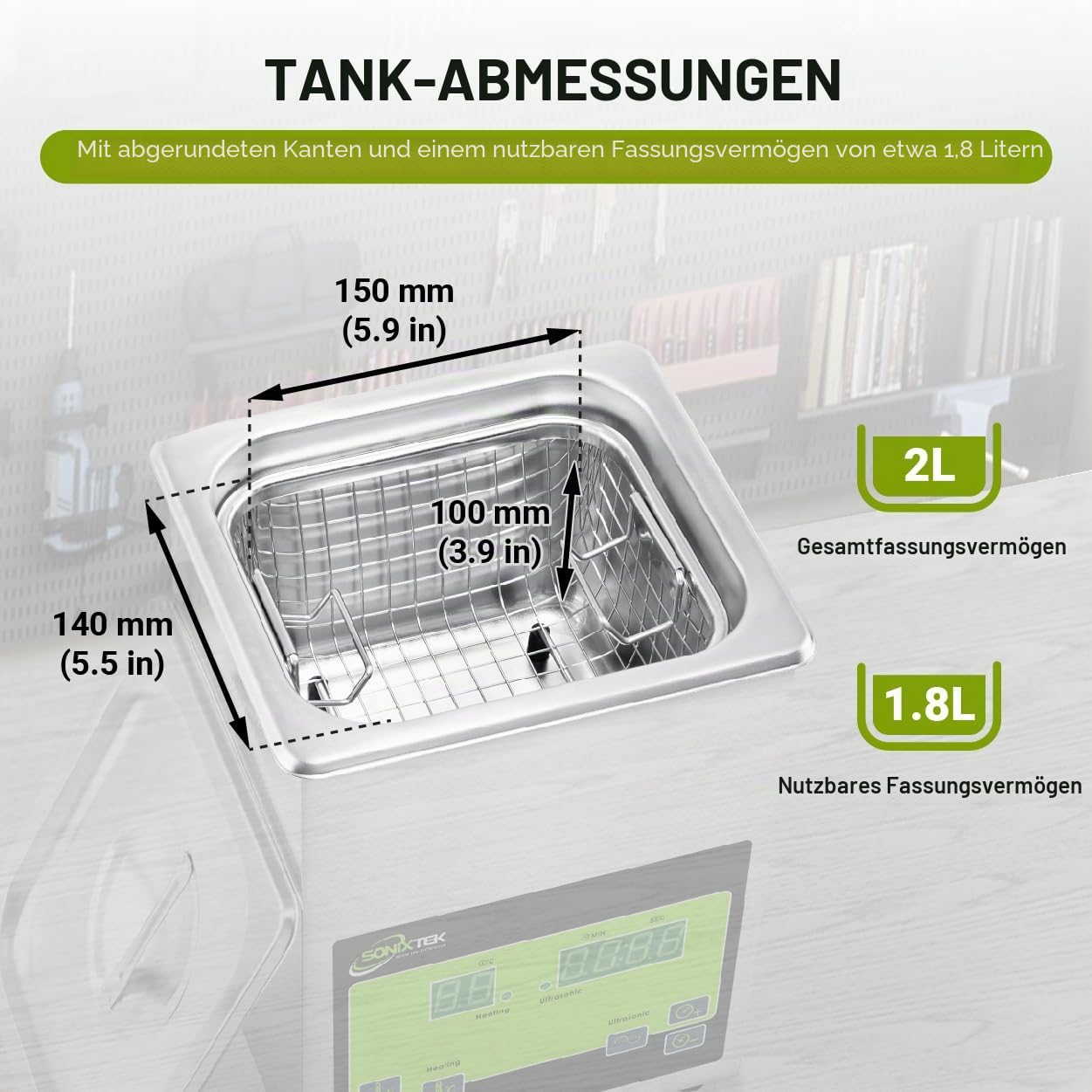 Ultraschallreinigungsgerät 2L Edelstahl Ultraschallreiniger 60W Professionelle Ultraschallreinigung mit 100W Heizleistung für Zahnprothesen Schmuck Brillen Uhren Gläser
