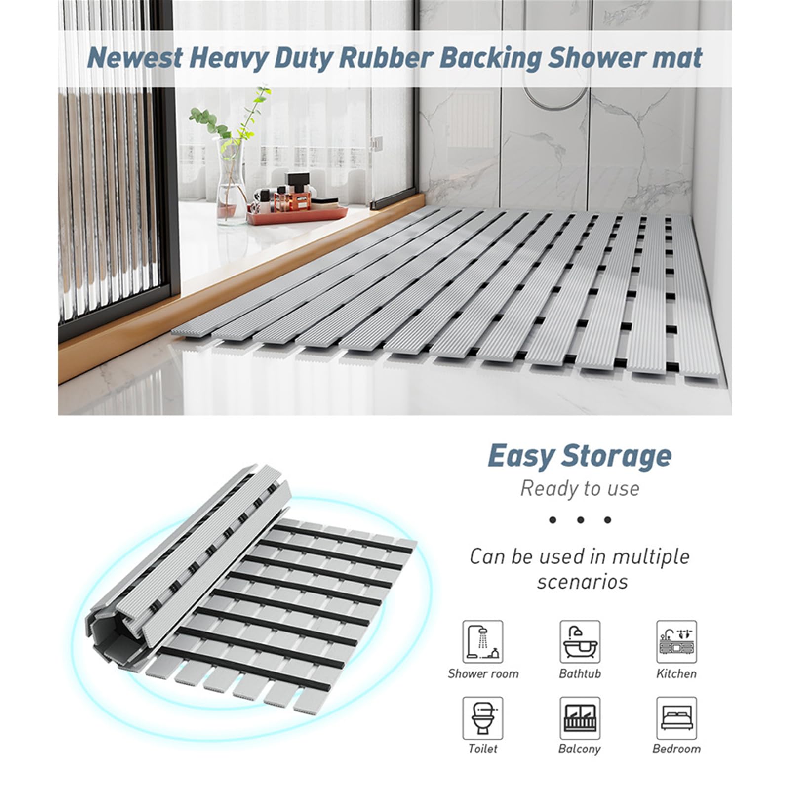 Tapis de Douche Antidérapant Massage avec Trous de vidang,Grand Tapis Douche Sécurité Confort Moisissures,Tapis de Baignoire pour baignoires et salles de Bains