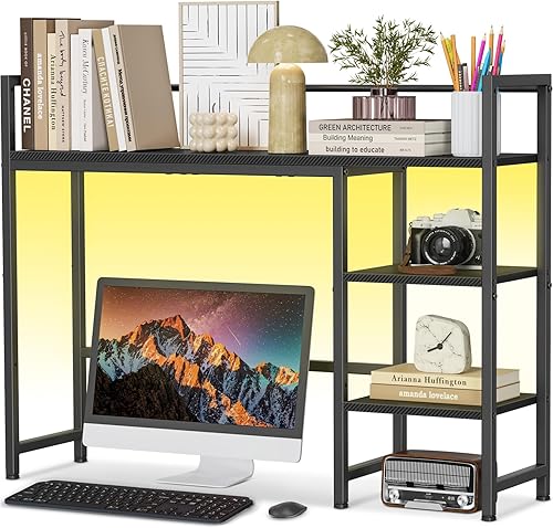 Miniatura 15 de Snughome Estante de escritorio, estante organizador de escritorio grande de 44.9 pulgadas, gabinete de escritorio para monitor, estante de Negro