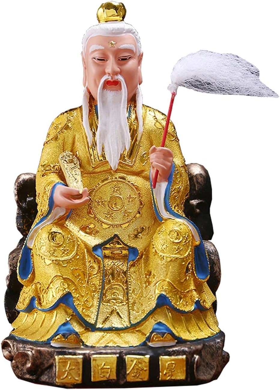 Buddha Statue White-haired Kind Old Man Buddha Statue Ornaments Feng Shui Decoration Classic Chinese Mythological Character"Taibai Jinxing" Indoor Statue (Golden) Buddha Statue Decorations