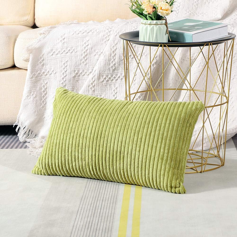 Artscope Cozy Striped Corduroy Pillow Covers Super Soft Decorative Oblong Throw Pillow Covers Case Cushion Covers for Sofa Couch Bedroom Car Decor 12 x 20 Inches, Apple Green - Image 2