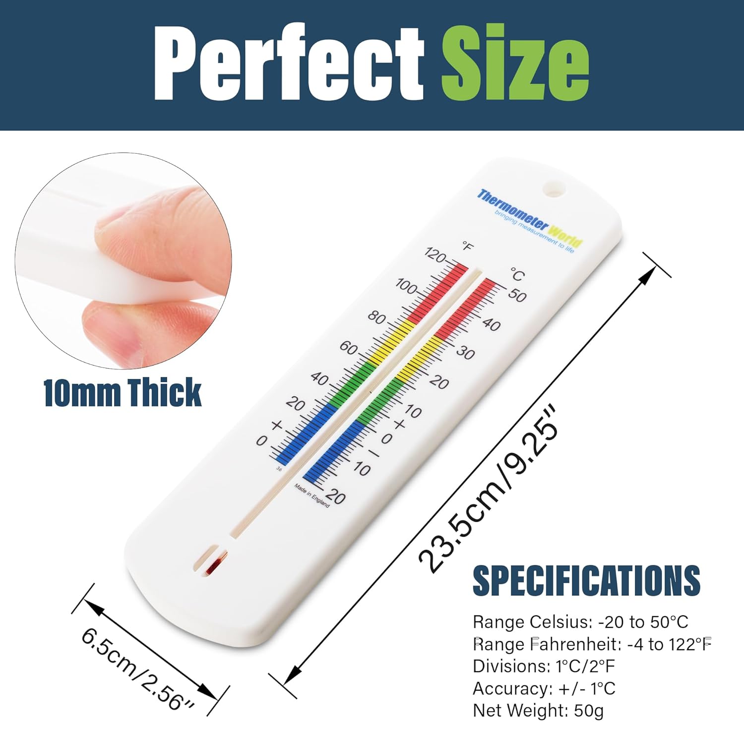 Large 240mm Outdoor Thermometer for Garden - Can be Used as a Greenhouse Thermometer or Home Office Room Indoor Outside Complete with Colour Coded Zones