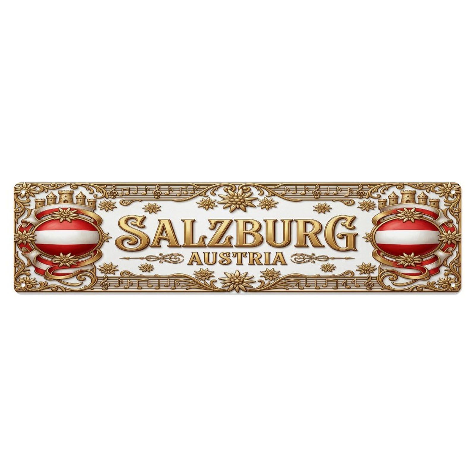 Olhnbad 4X16inch(10X40cm) Vintage Salzburg Austria Flag Pattern Metal Tin Sign