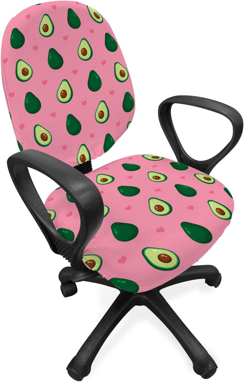 Ambesonne Avocado Office Chair Slipcover, Romantic Natural Food Theme Cartoon Halved Avocado with Heart Motif, Protective Stretch Decorative Fabric Cover, Pastel Pink and Emerald