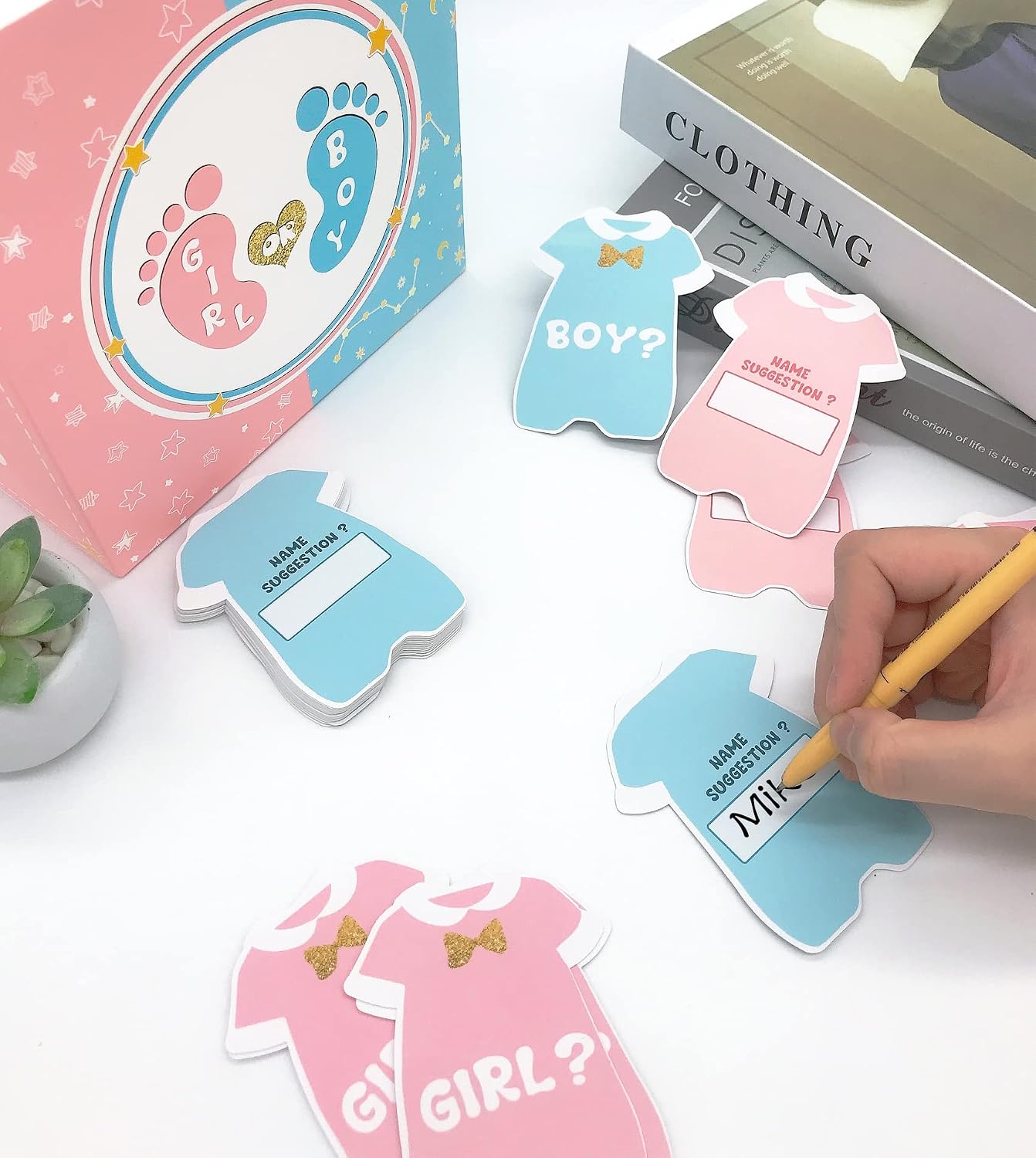 Baby Gender Reveal Voting Box with 50 Ballot Cards Gender Reveal Voting Game He Or She Gender Reveal Party Supplies image 5