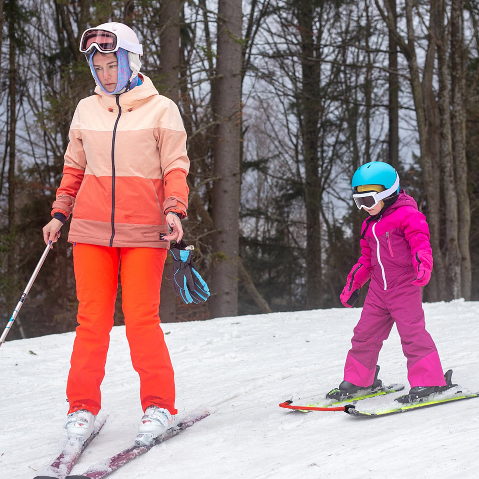 Connecteurs de Pointe de Ski pour Enfants, Lot de 2 avec Entretoises, Équipement d'Entraînement au Ski Débutants (Rouge, Jaune)