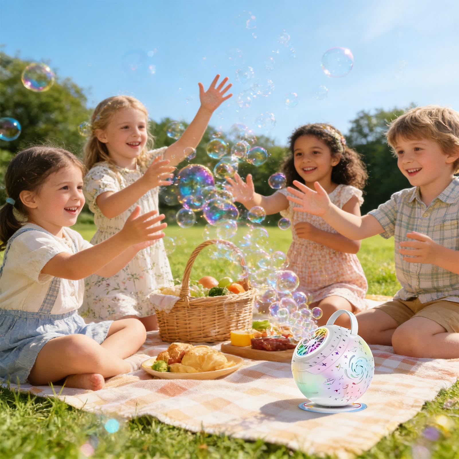 Seifenblasenmaschine für Kinder Wiederaufladbar, 360 Grad Auto-Rotation, | 10-Loch-Seifenblasengerät Für , Mädchen, Kindergeburtstag, Hochzeit, Hinterhof,