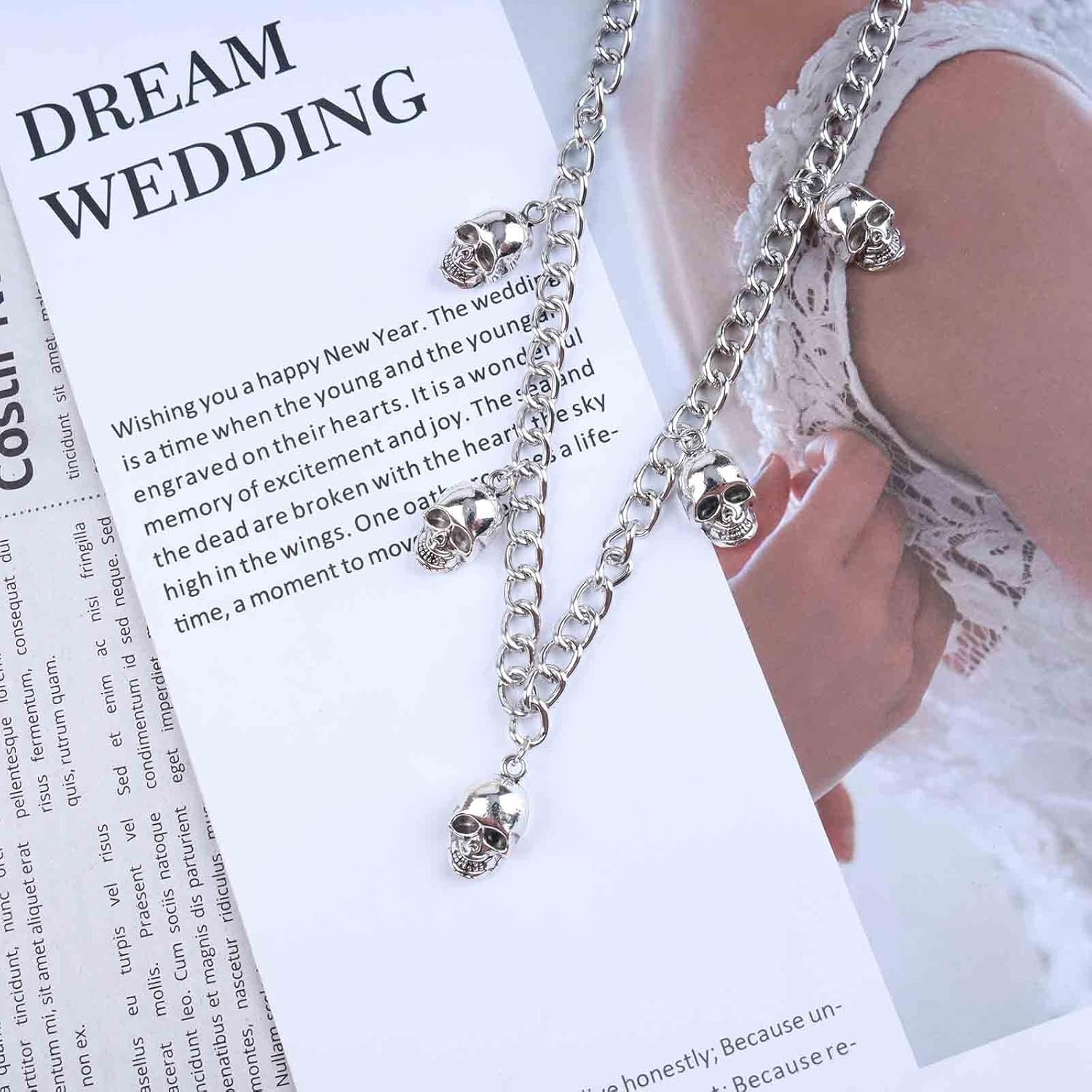 Gothic Skull Necklace - Silver Skull Pendant, Punk Face Dangle Skeleton Choker Jewelry for Women - Image 4