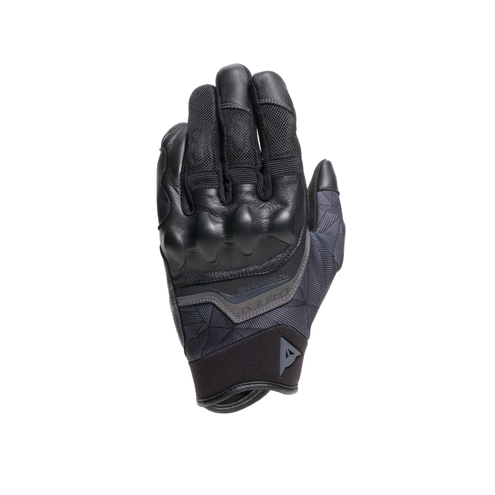 DAINESE - Ermex Gloves, Guanti Moto Estivi, Traspiranti con Inserti in Mesh, Protezioni Rigide sulle Nocche, Rinforzi in Pelle, Touchscreen, S, Nero e Antracite