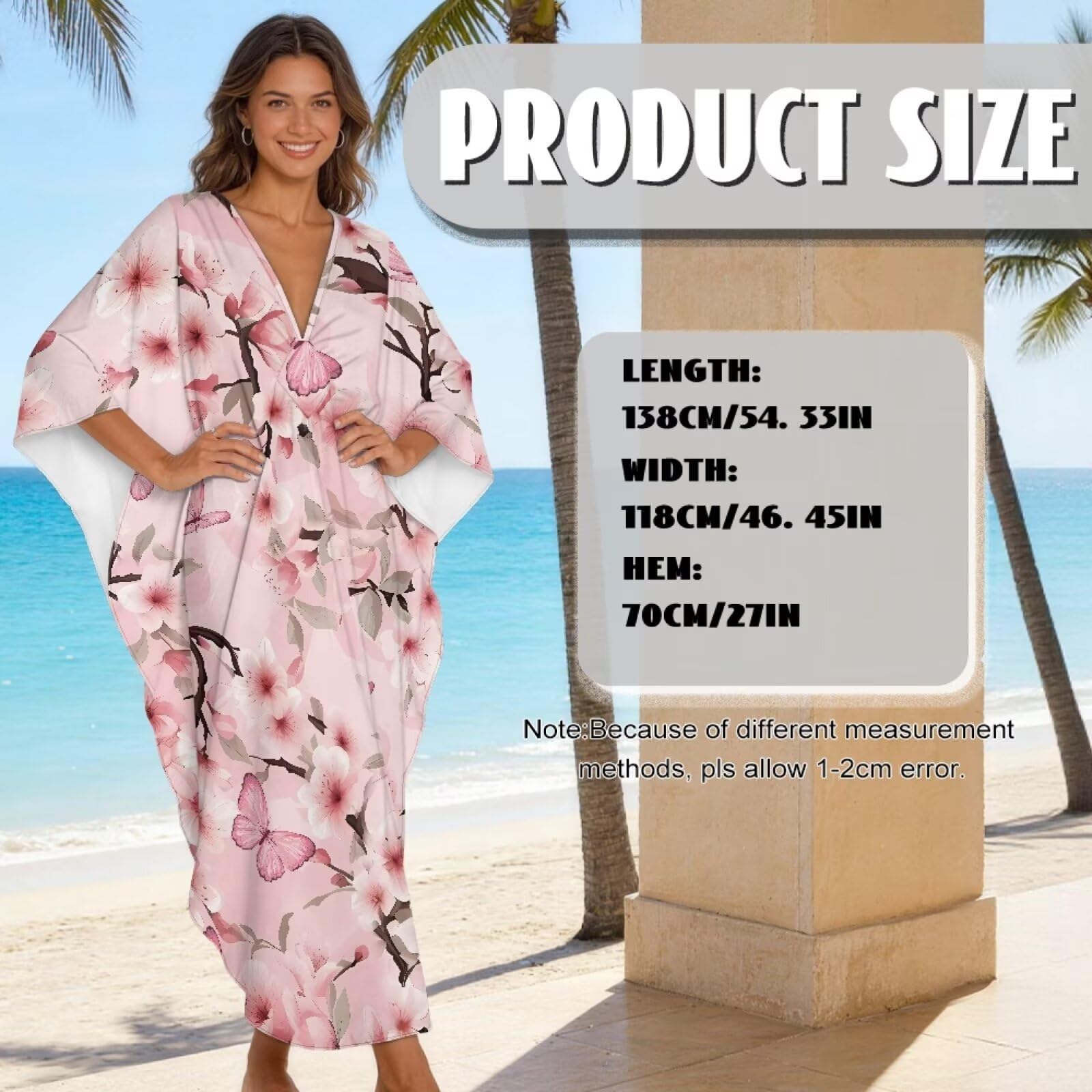 Poceacles Damska sukienka kaftan plus size strój kąpielowy okrycie kąpielowe rękaw nietoperz letnia długa kawiarniana plażowa okrycie maxi sukienka