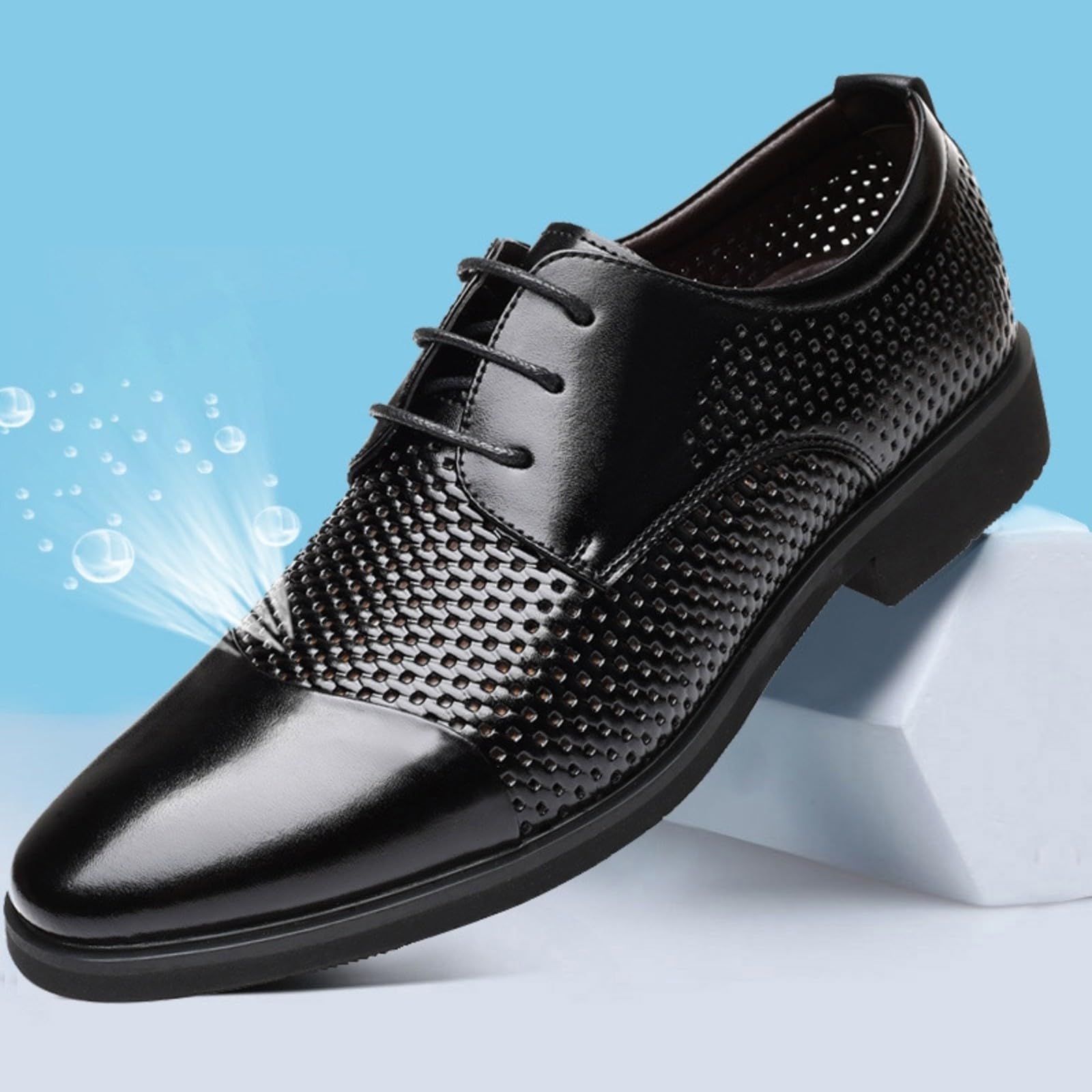 ANTTK Męskie buty derby z prawdziwej skóry, okrągły nosek, sznurowane, biznesowe, na co dzień, do biura, na ślub, oddychające, trwałe, czarne, brązowe