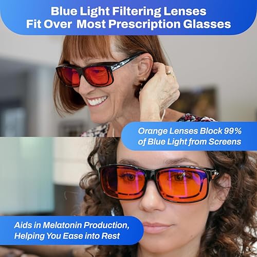 Vista 2 de DefenderShield Premium Fit-Over Blue Light Blocking Glasses - Superior Blocking from Gaming PC & Cell Phone Screen Glare.