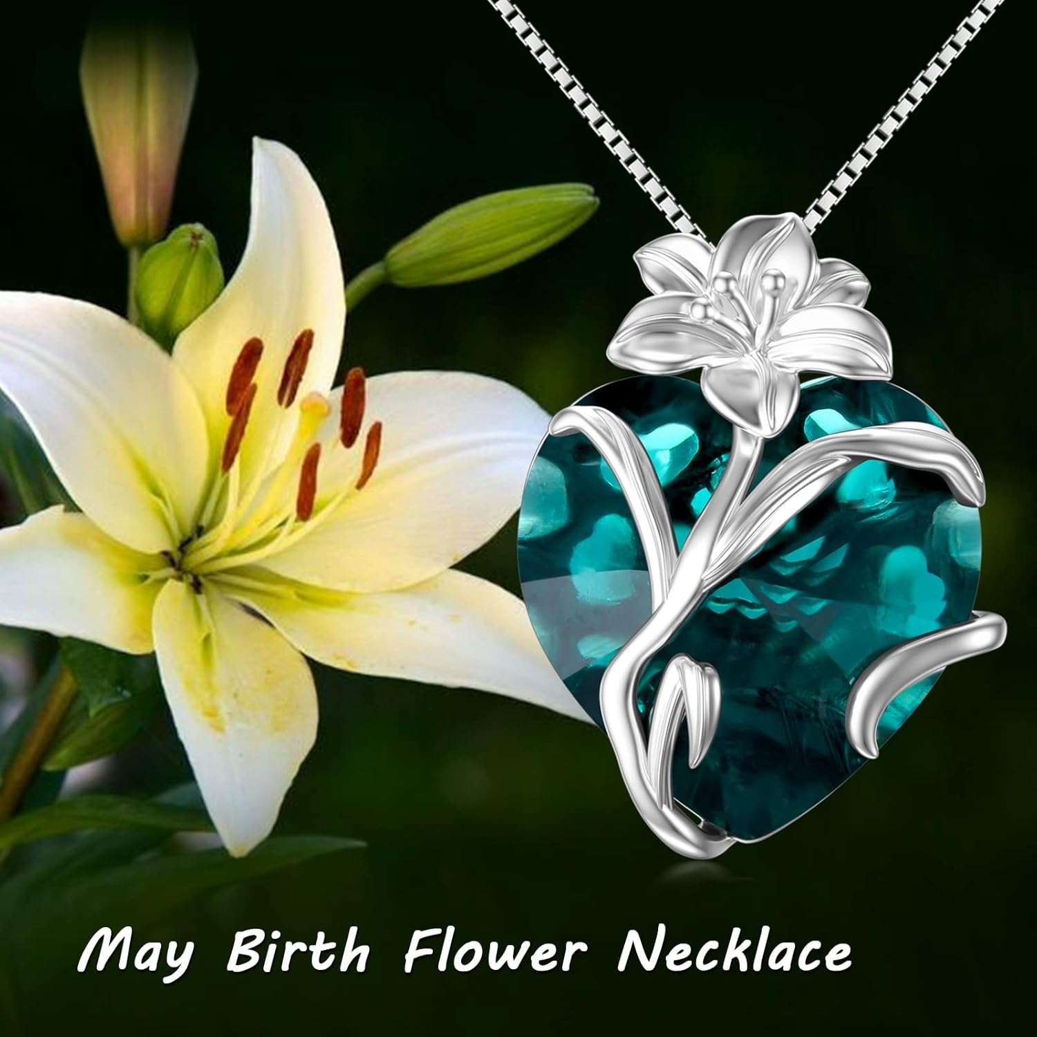TOUPOP Birth Flower Necklace 925 Sterling Silver Birth Month Floral Pendant Necklace Birthstone Crystal Jewelry Birthday Christmas Gifts for Women - Image 2