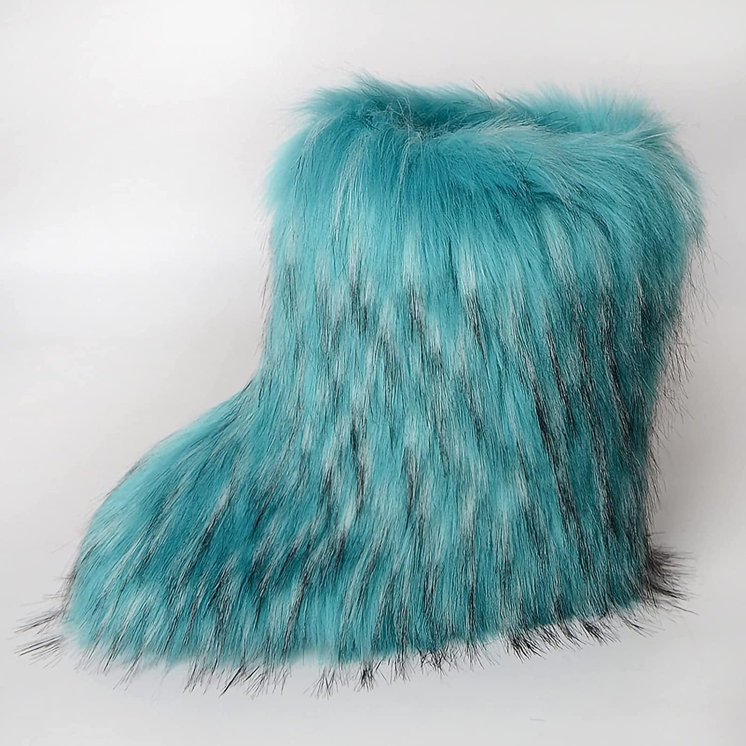 BININBOX Faux Fur Boots for Women Fuzzy Fluffy Furry Round Toe Suede Winter Comfy Plush Warm Short Snow Bootie Flat Shoes Mid-Calf Boots Outdoor Indoor