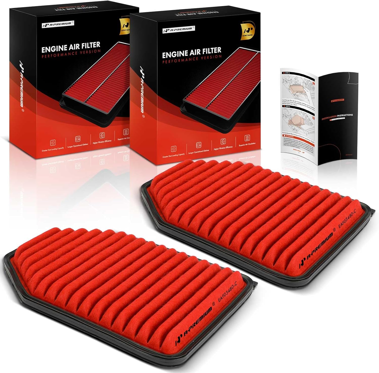 A-Premium 2-PC Pre-oiled Engine Air Filter Compatible with Jeep JK Series Wrangler 2007-2017, Wrangler JK 2018