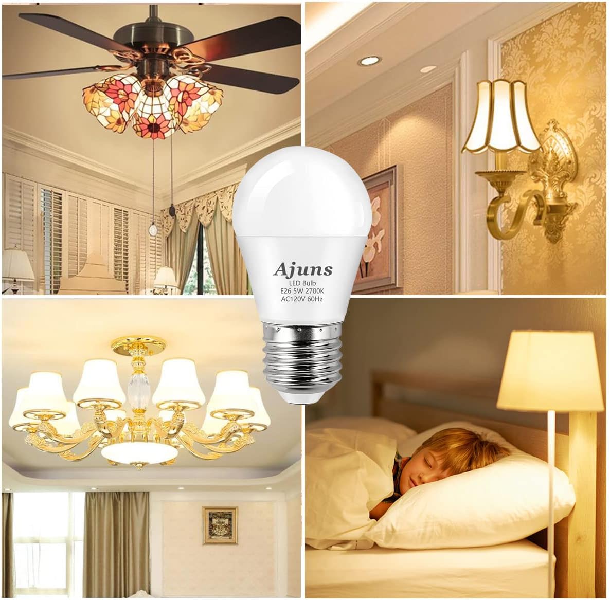 LED Bulb 5W Equivalent 40W 120V Light Bulb Ceiling Fan Light Bulbs, Warm White 2700K A15 LED Energy Saving Bulb, E26 Base Not Dimmable 4 Pack