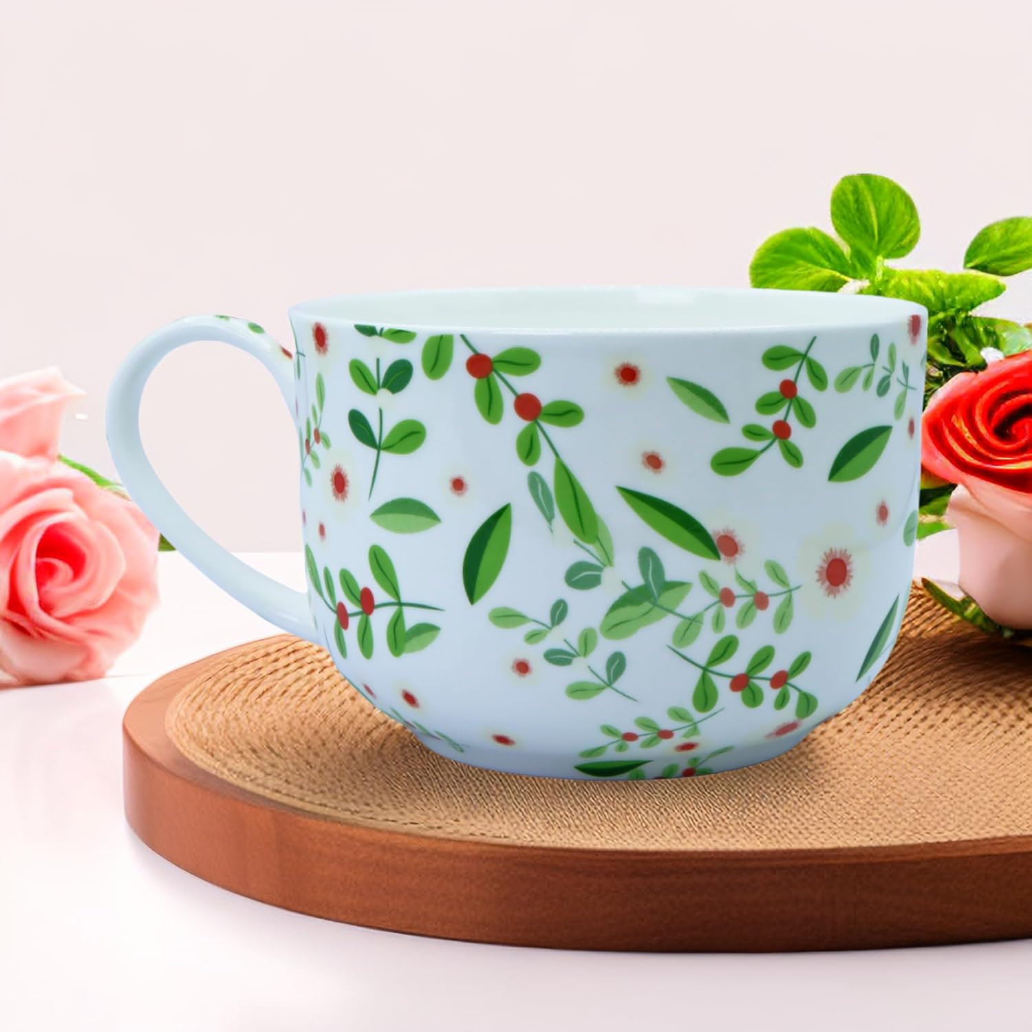 Large 25 Ounce Large Coffee Mug Soup Bowls with Handles Oversized Soup Mugs Bone China Soup Mug Cup Soup Bowl for Coffee Cereal Latte (Leaf) - Image 4