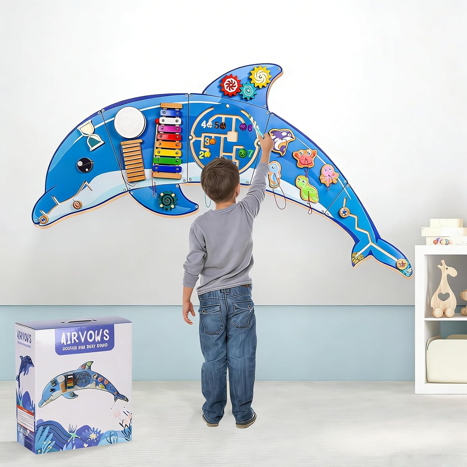 Wooden Wall Busy Board,Montessori Sensory Toy&Preschool Learning Activity Center for Boys and Girls,Promote the development of children's sensory skills,Suitable Toddler Playroom,Children's Daycare