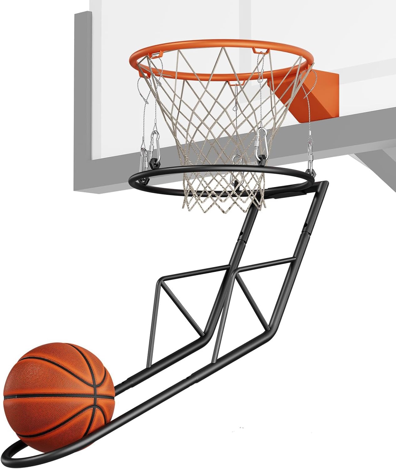 Basketball Return Attachment, Heavy Duty Basketball Rebounder with 5 Stable Large Hooks, Indoor Outdoor Use Ensures Long Lasting Training Training