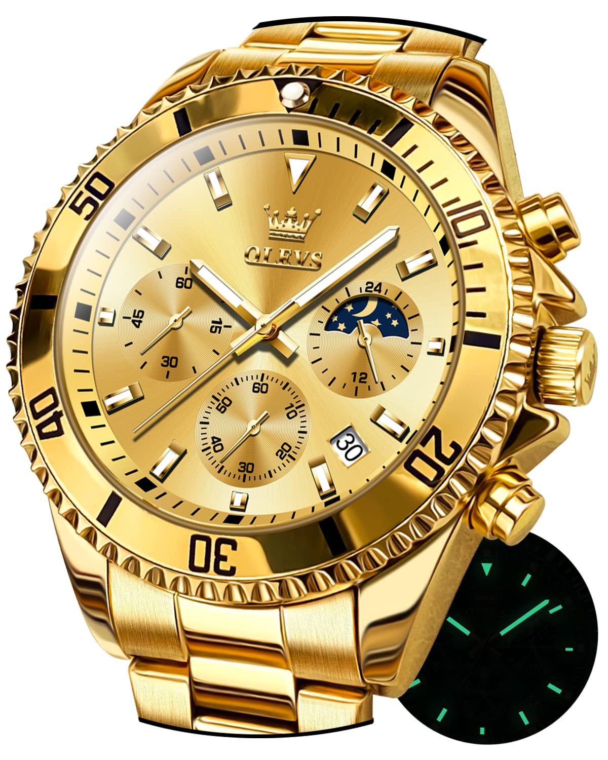 OLEVS Uhren für Herren, klassisch, Datum, Business-Kleid, luxuriös, großes Zifferblatt, grün/schwarz/blau, wasserdicht, leuchtende, Analoge zweifarbige Edelstahl Herren Armbanduhr