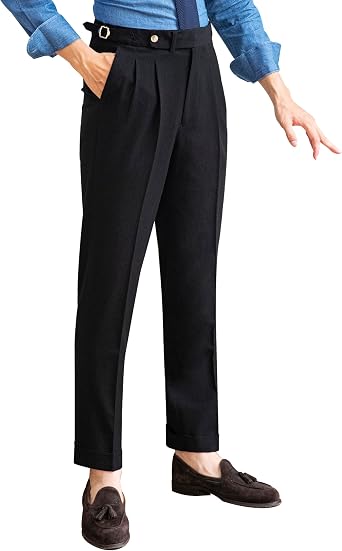 Mens Spring/Summer Thin Style Bubble Fabric Classic Gurkha Naples Italian Old Money Style Dress Pants