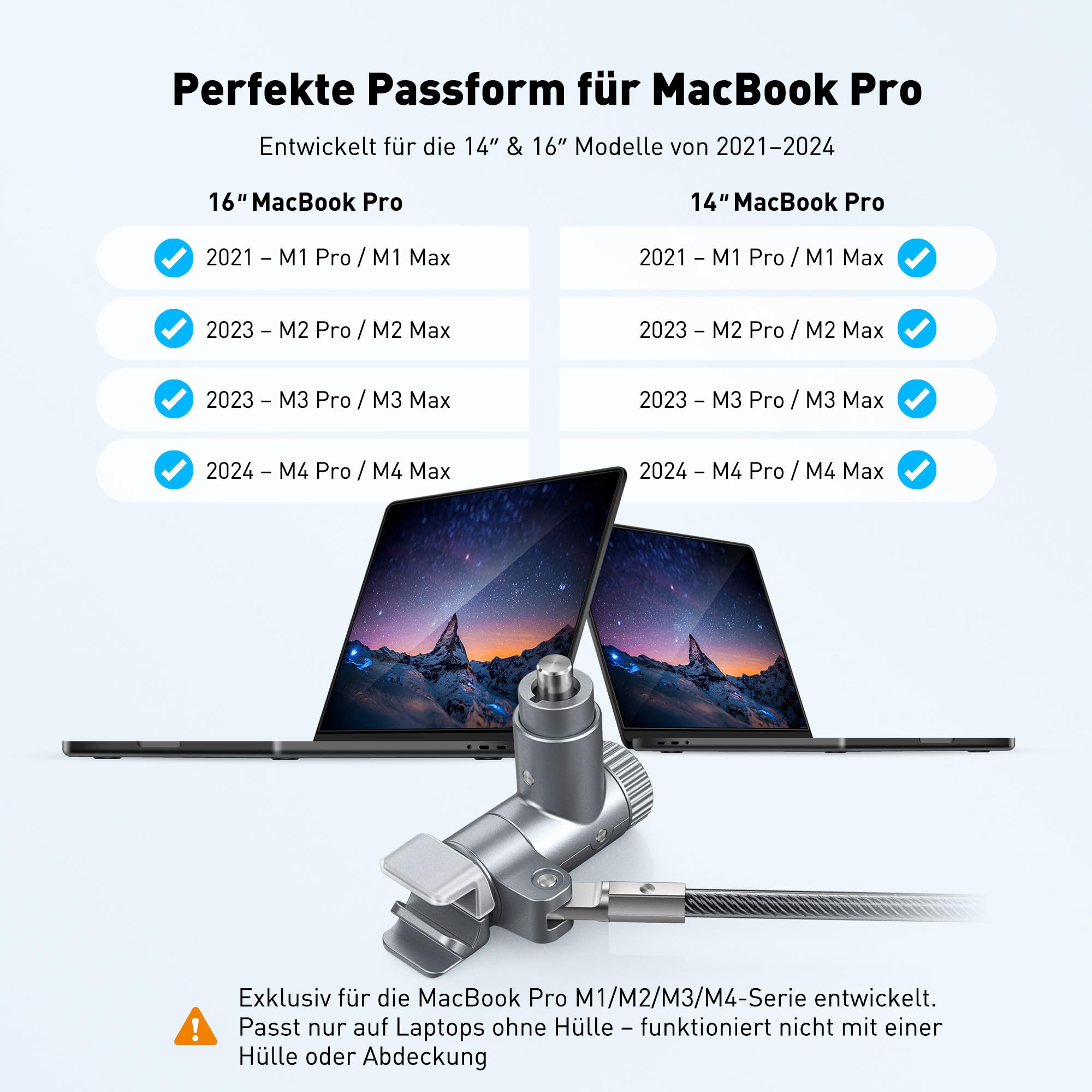 AboveTEK Laptop-Kabelschloss, Sicherheitsschloss mit 2 Schlüsseln, schnittfestes Stahl-Verriegelungskabel, kompatibel mit MacBook Pro 14 Zoll & 16 Zoll