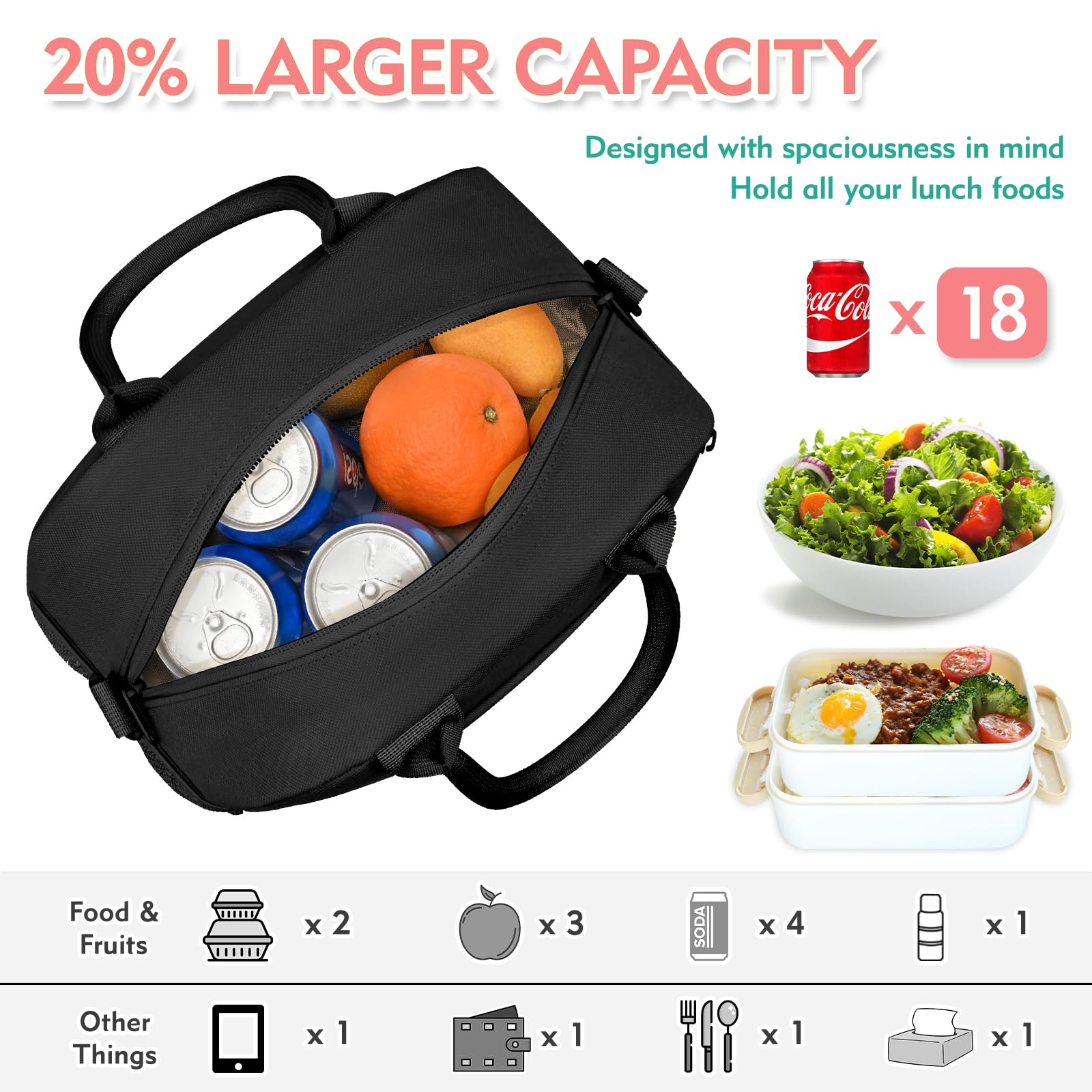Beaulyn Lunch Bag for Women Preppy Lunch Box for Girl Large Insulated Lunch Bag with Adjustable Shoulder Strap - Image 3