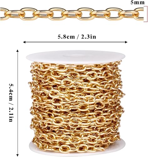 Miniatura 2 de Rollo de Cadenas de Cable de Oro de 33 Pies, Cadenas de Cable de Aluminio Chapado en Oro de 5 MM, Eslabones en O, Bobina a Granel para Fabricación