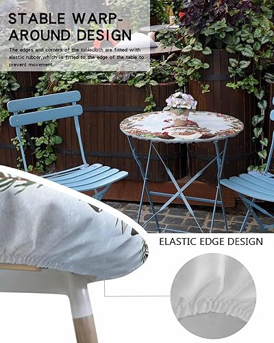 Miniatura 5 de Mantel redondo ajustable de enano rojo de Navidad, mantel azul degradado con borde elástico, mantel impermeable, regalo de Navidad para cocina,