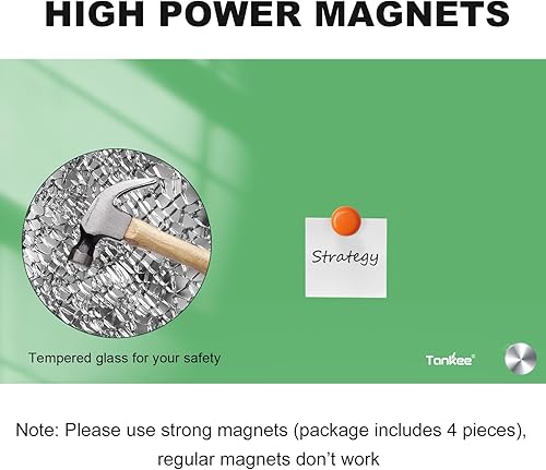 Miniatura 10 de TANKEE - Pizarra blanca magnética de vidrio templado de 36 x 24 pulgadas, pizarra blanca grande y moderna de borrado en seco para pared, oficina,