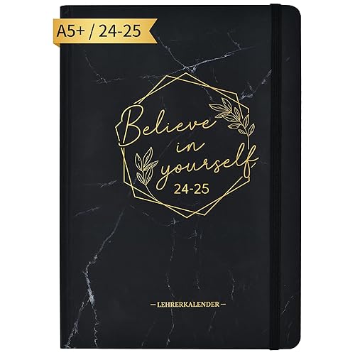 Agenda enseignant 2024 2025 A5+ pour enseignant 2024 2025 A5 pour planificateur scolaire 2024-2025 d'août 2024 à juillet 2025 avec poche arrière, couverture Hradcover - Marbre noir