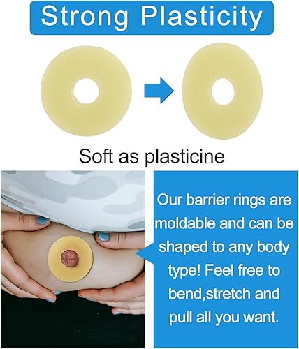 Miniatura 2 de 10 anillos de barrera para ostomía – 0.079 pulgadas de grosor hidrocoloide de grado médico, anillos extensores moldeables para la prevención