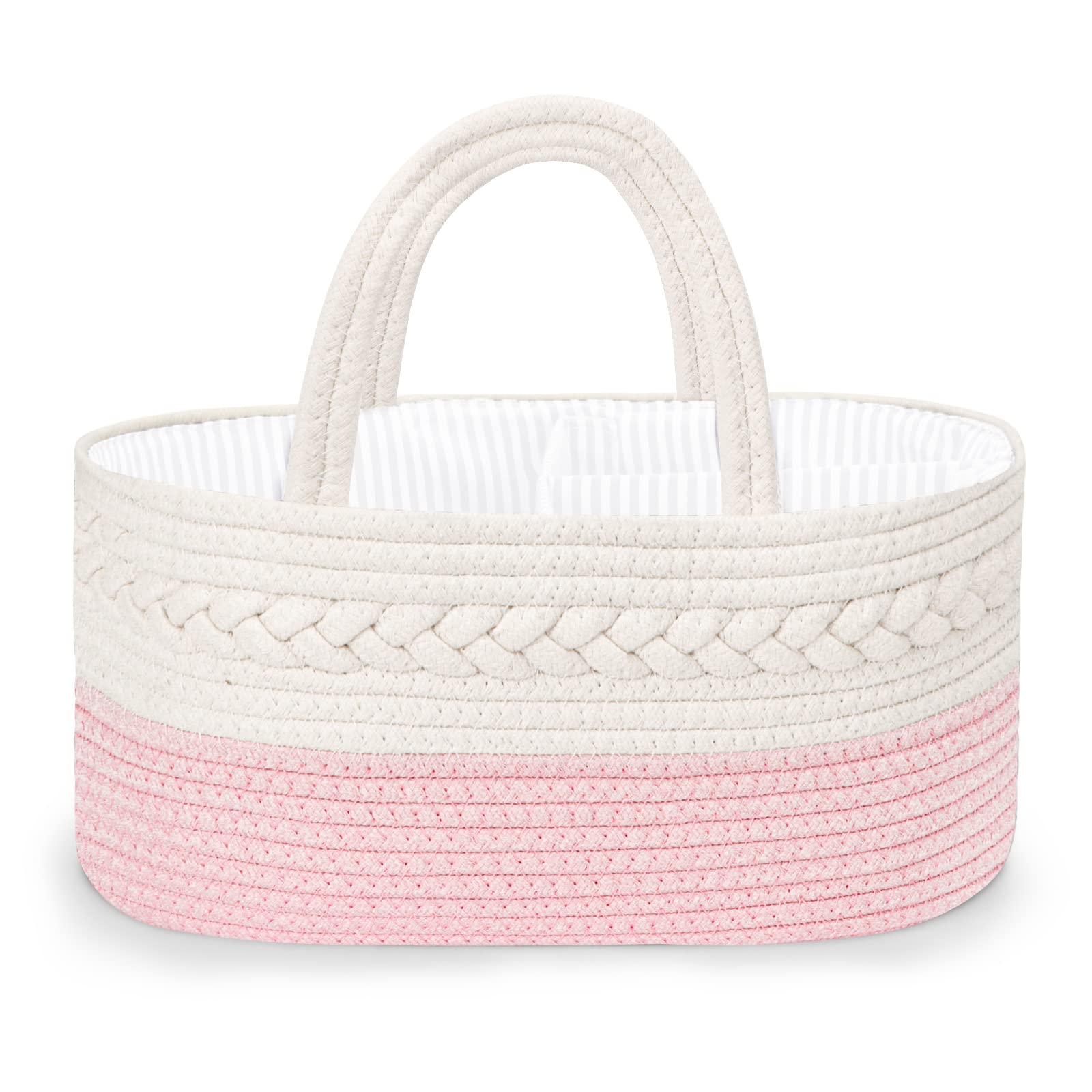 Maliton Nappy Caddy,Cotton Rope Newborn Essentials,Sturdy Portable Nursery Baby Caddy Storage Basket with Removable Compartments,Nappy Organiser as Baby Shower Gifts for Newborn Pink - Image 2