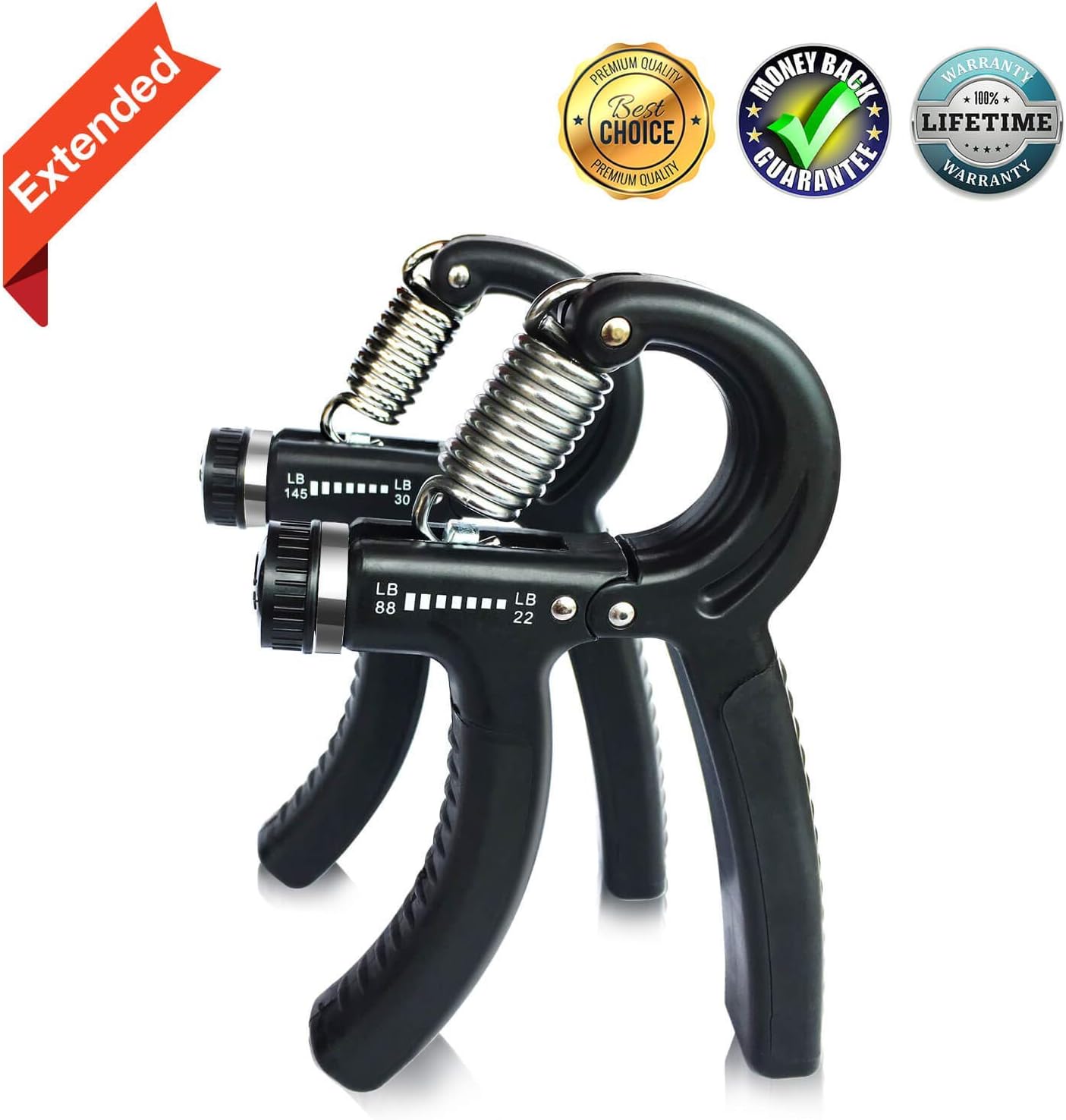 Hand Grip Strengthener, Grip Strength Trainer Forearm Grip Workout Adjustable Resistance (22-88 Lbs&30-145 Lbs) Extended Hand Gripper Grip Exerciser for Athletes Musicians Men Kids