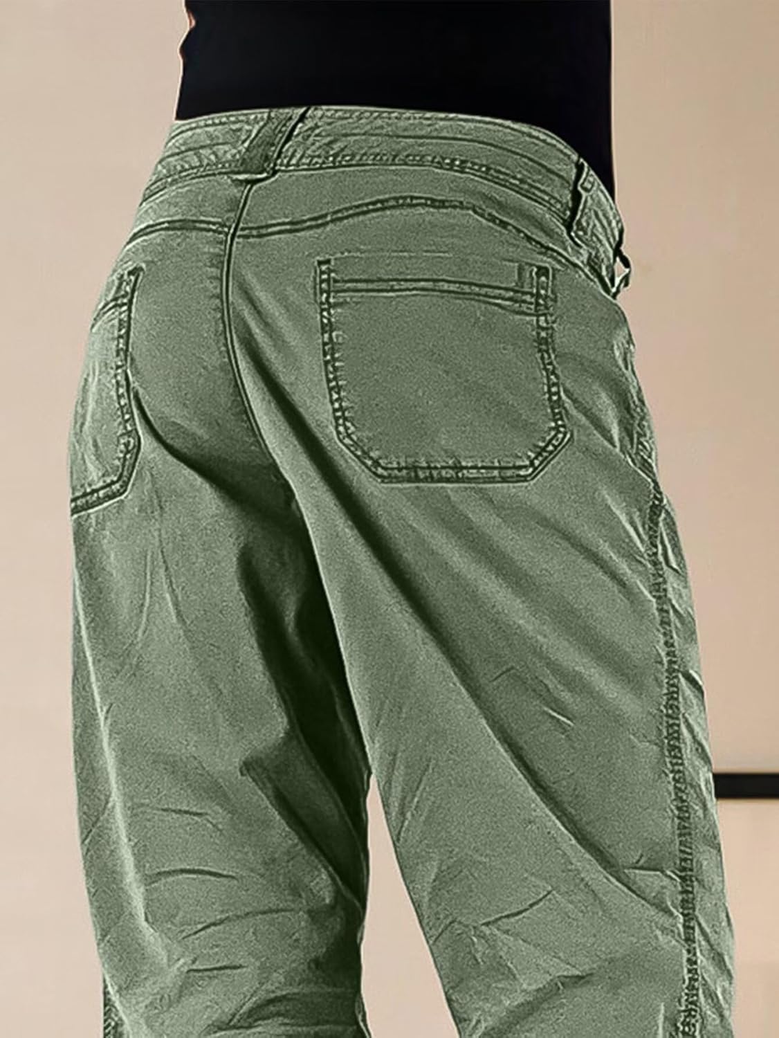 Flamingals Straight Leg Pants for Women Mid Rise Baggy Cargo Dual Button Patch Pocket Casual Pants - Image 4