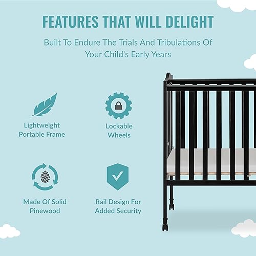 Miniatura 4 de Cuna lateral portátil plegable ligera 2 en 1, de Dream on Me, Cuna, Negro