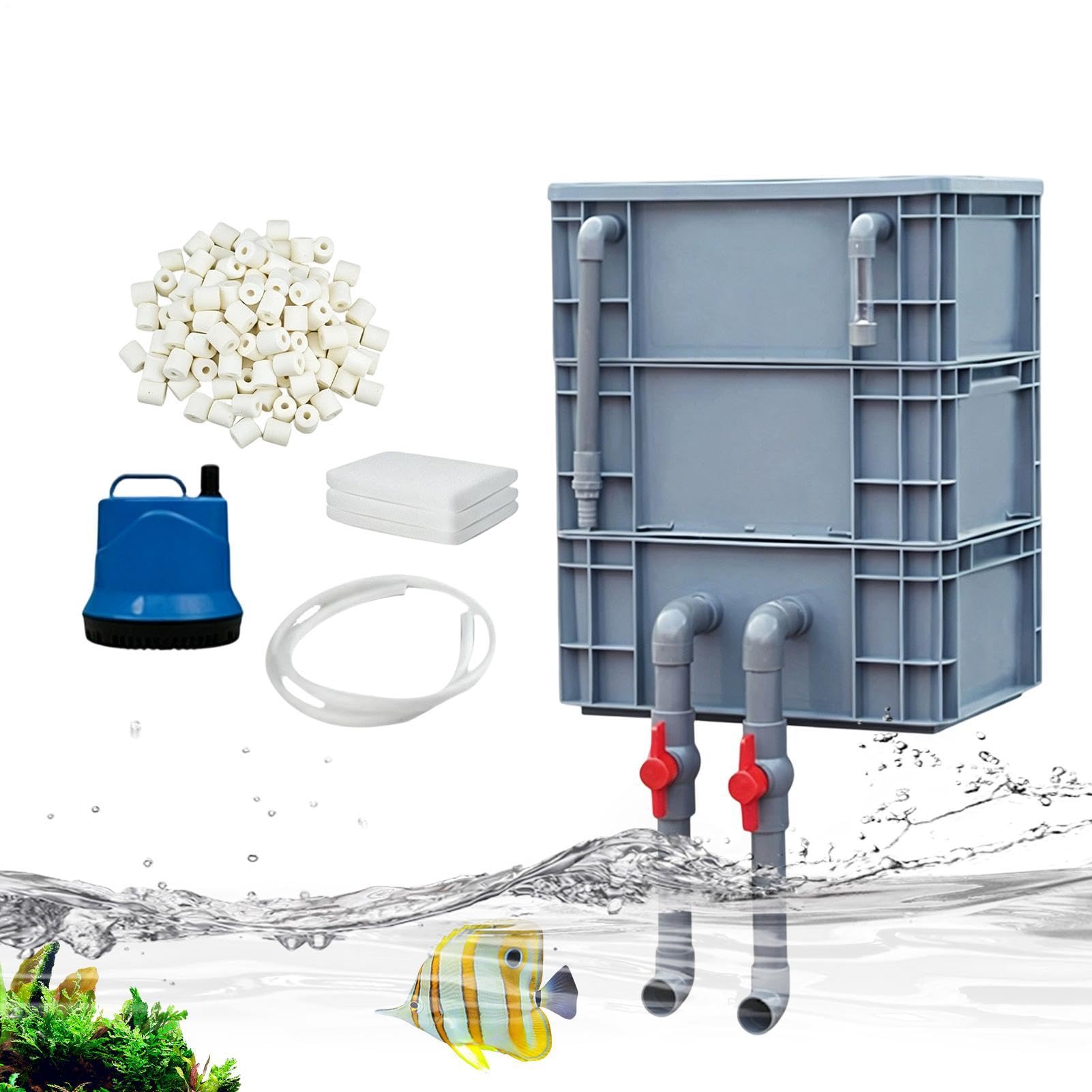 Genérico Filtro de Agua de Pecera Bomba de de 3 Niveles con Ciclo Hídrico | Filtro de Acuario de Peces para Estanques Grandes Dulce y Salada, Estanque de Patio, Comercial, Hogares, Interiores