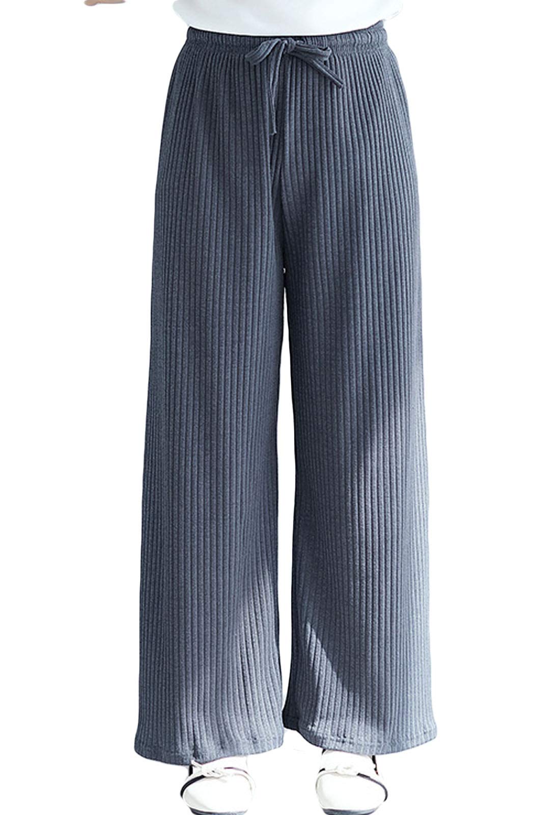 Flygo Womens Casual High Waisted Pleated Wide Leg Trousers Plus Size Palazzo Pants