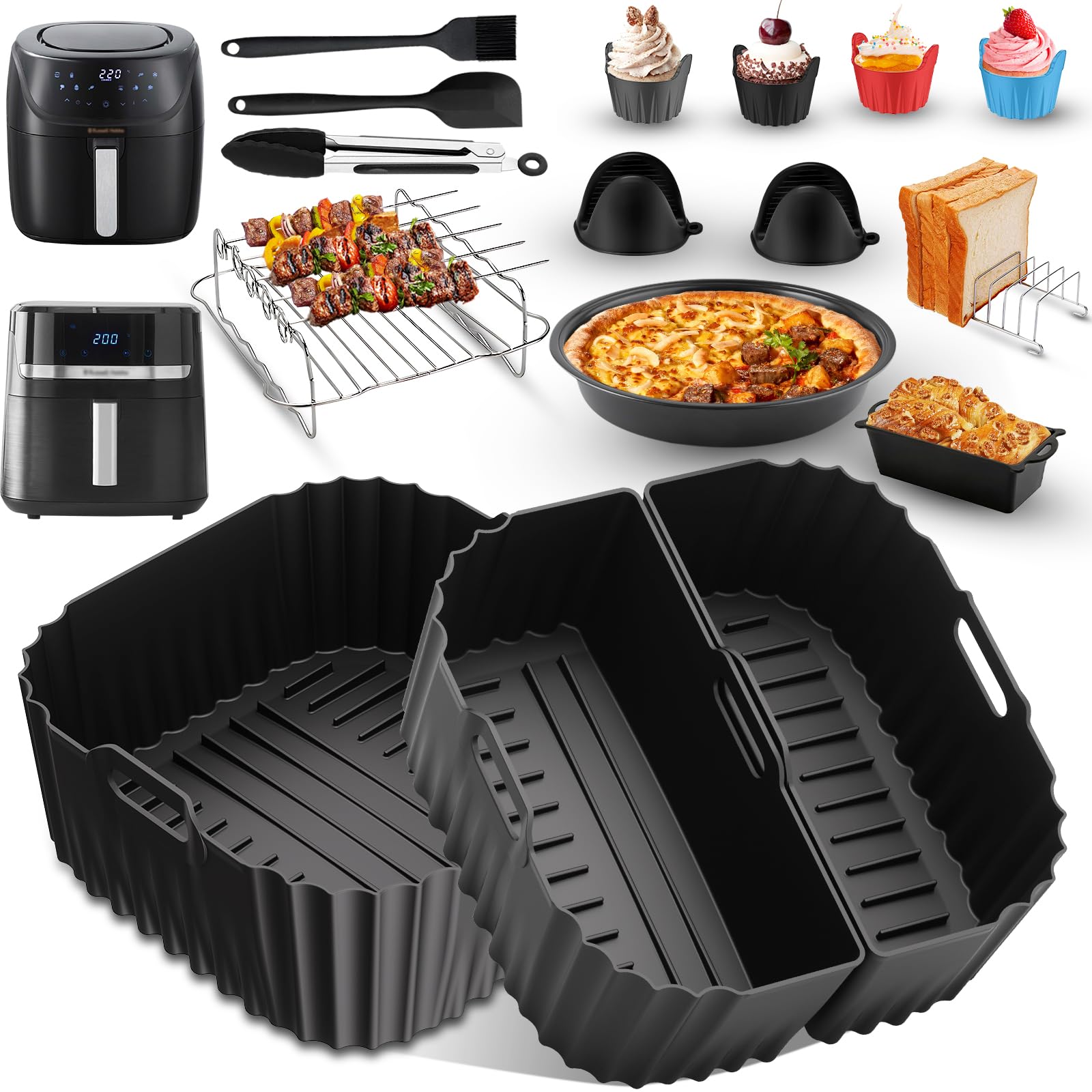 Silicone Air Fryer Accessories for Russell Hobbs XXL 8L 27170-56, 21PCS Airfryer Liners Silicone Mould for Russell Hobbs XXL 8.3 L 27632-56 Reusable Silicone Non-Stick