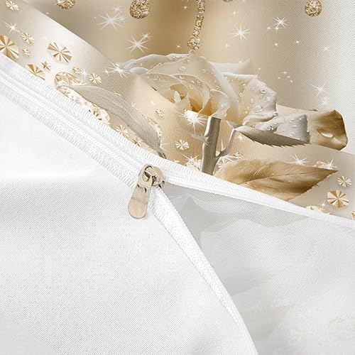 Miniatura 6 de Manfei Juego de funda de edredón de color rosa champán, tamaño matrimonial, juego de ropa de cama de 3 piezas con purpurina champán para decoración