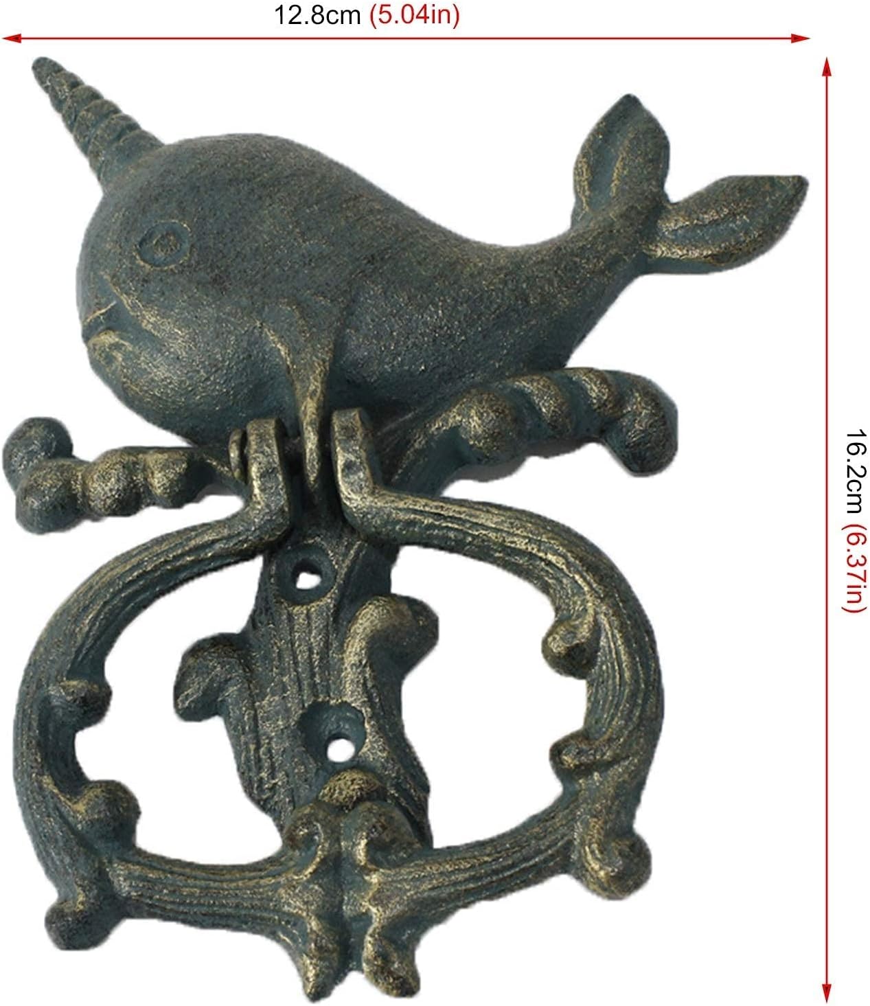 Deluxe Wall Decor Restorer Supply Beautiful Whale Cast Iron Door Knockers Entrance Door Outdoor Garden Fence Large Cabin Bedroom Gate Handle Vintage Shackle (Green Coated) Homemade Han (12.8 × 16.2